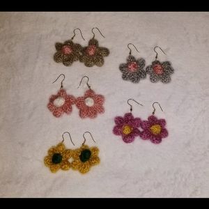 B2G1F! Purple and Yellow Crocheted Flower Earrings